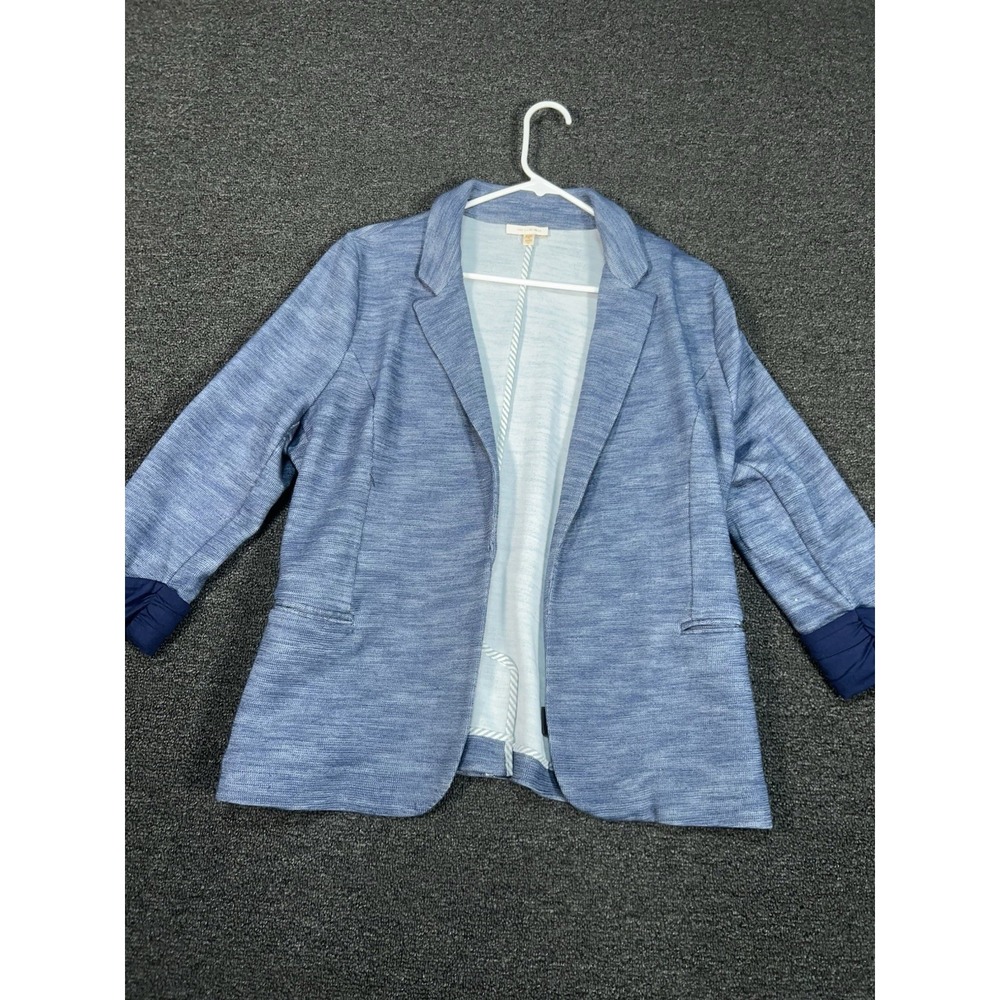 Skies Are Blue Blazer Women's XL Blue Asa Knit Open Front Pockets Stretch